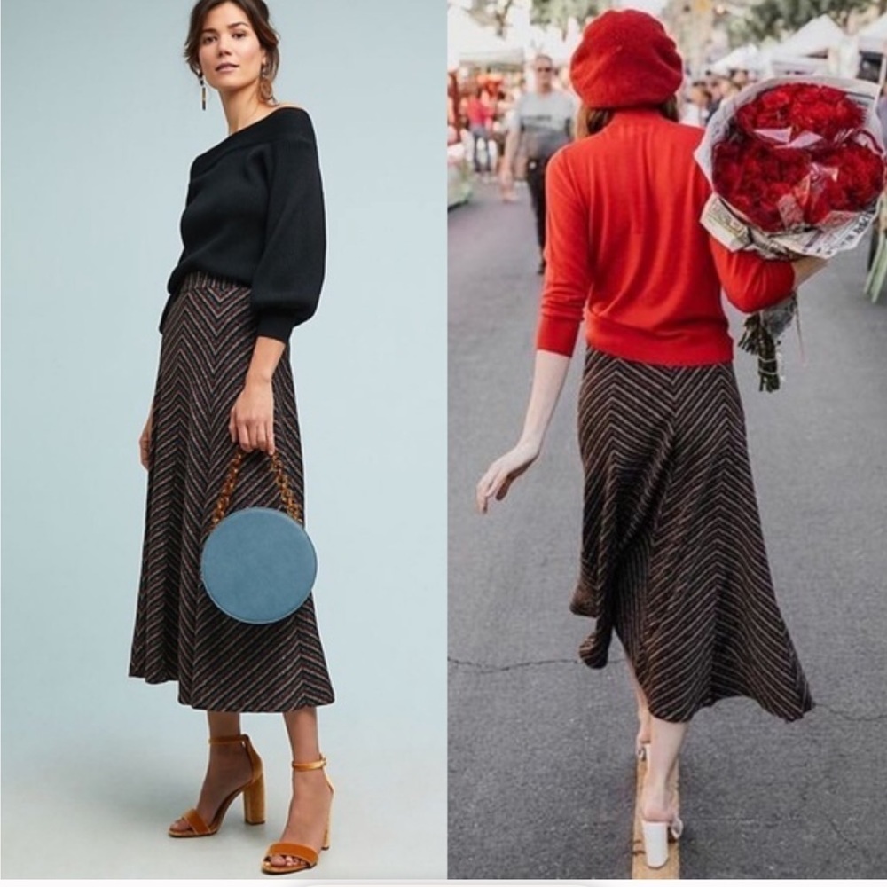 Anthropologie Maeve metallic chevron skirt NWT M